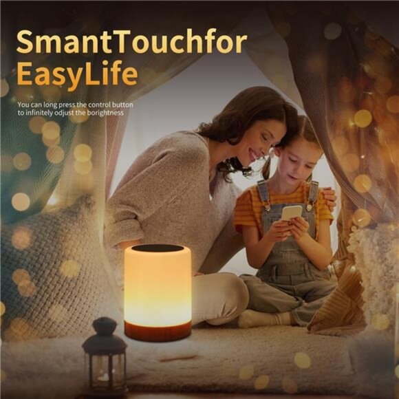 Touch Bedside Table Lamp,13 RGB Colors & 5 Brightness, USB Rechargeable - Picture 5 of 8